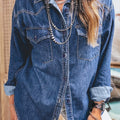 Sail Blue Western Patch Pockets Tunika laang Äerm Denim Shirt - Foto 5