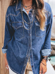 Tasche Western Patch Blu Vela Camicia di jeans a maniche lunghe - Miniatuur