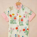 Beige Floral Striped Patchwork Ruffled Collar Short Sleeve Shirt - Damesmode Afbeelding 6 - Foto 6