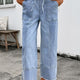 Beau Blauw with met Trekkoord Seam Detail Raw Hem Wide Leg Spijkerstof Broek