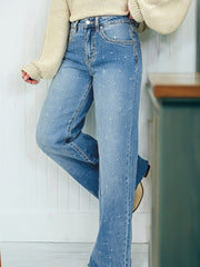 Mist Blue Distressed Detail Controlo Abdominal Bainha Crua - Miniatuur