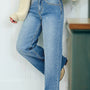 Mist Blue Distressed Detail Controlo Abdominal Bainha Crua