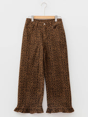 Brown Leopard Print Ruffled Hem Shift Jeans - Damesmode Afbeelding 5 - Miniatuur