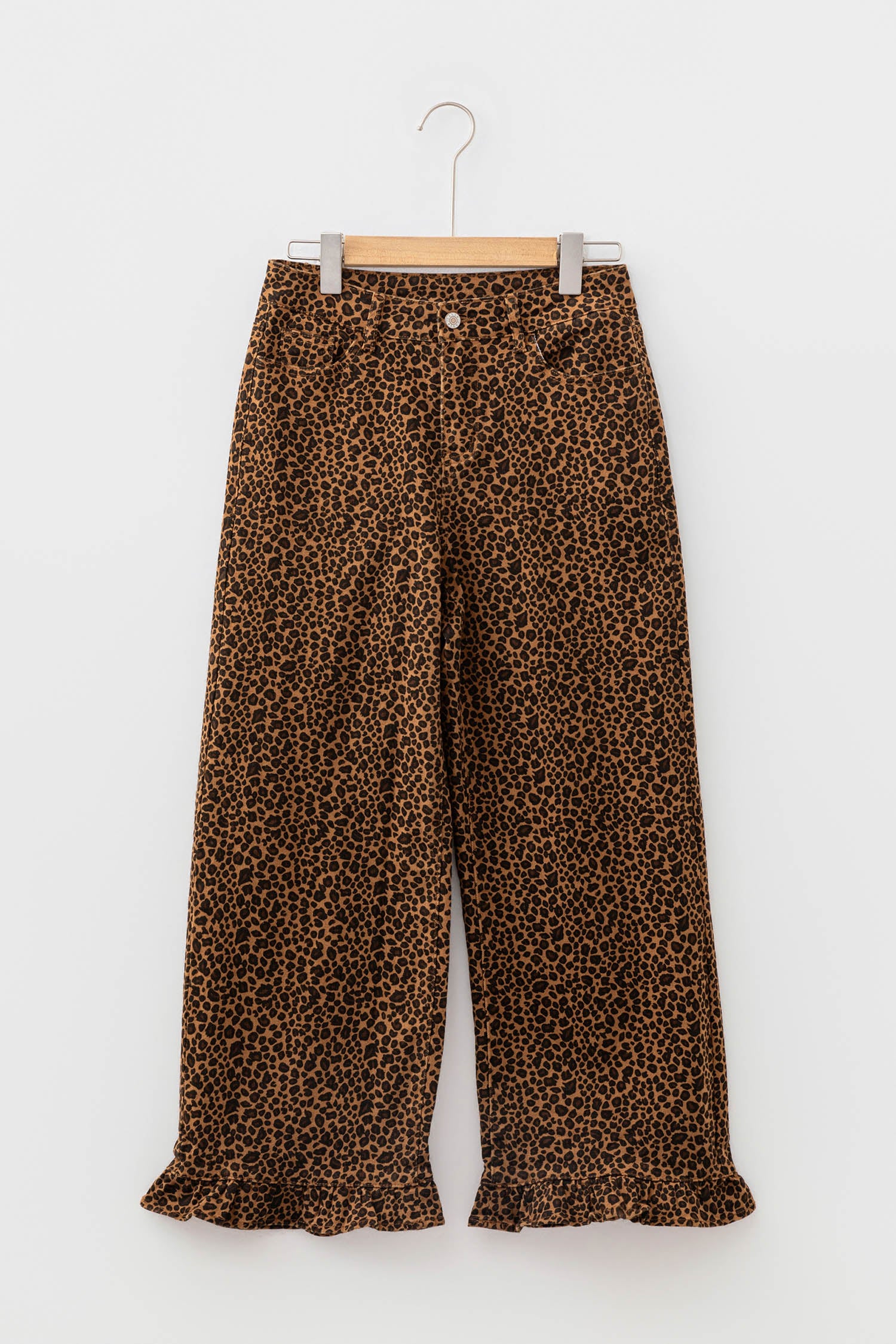 Brown Leopard Print Ruffled Hem Shift Jeans - Damesmode Afbeelding 5