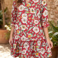 Red Floral Print Half Sleeve Short Shift Dress - Foto 1