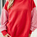 Rostorange karierter Ärmel Farbblock lockerer Tunika-Sweatshirt - Foto 5