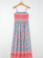 Himmelblaues Bohemien-Ethnie-Print-Spaghettiträger-Maxi-Kleid mit Spaghetti-Trägern - Miniatuur