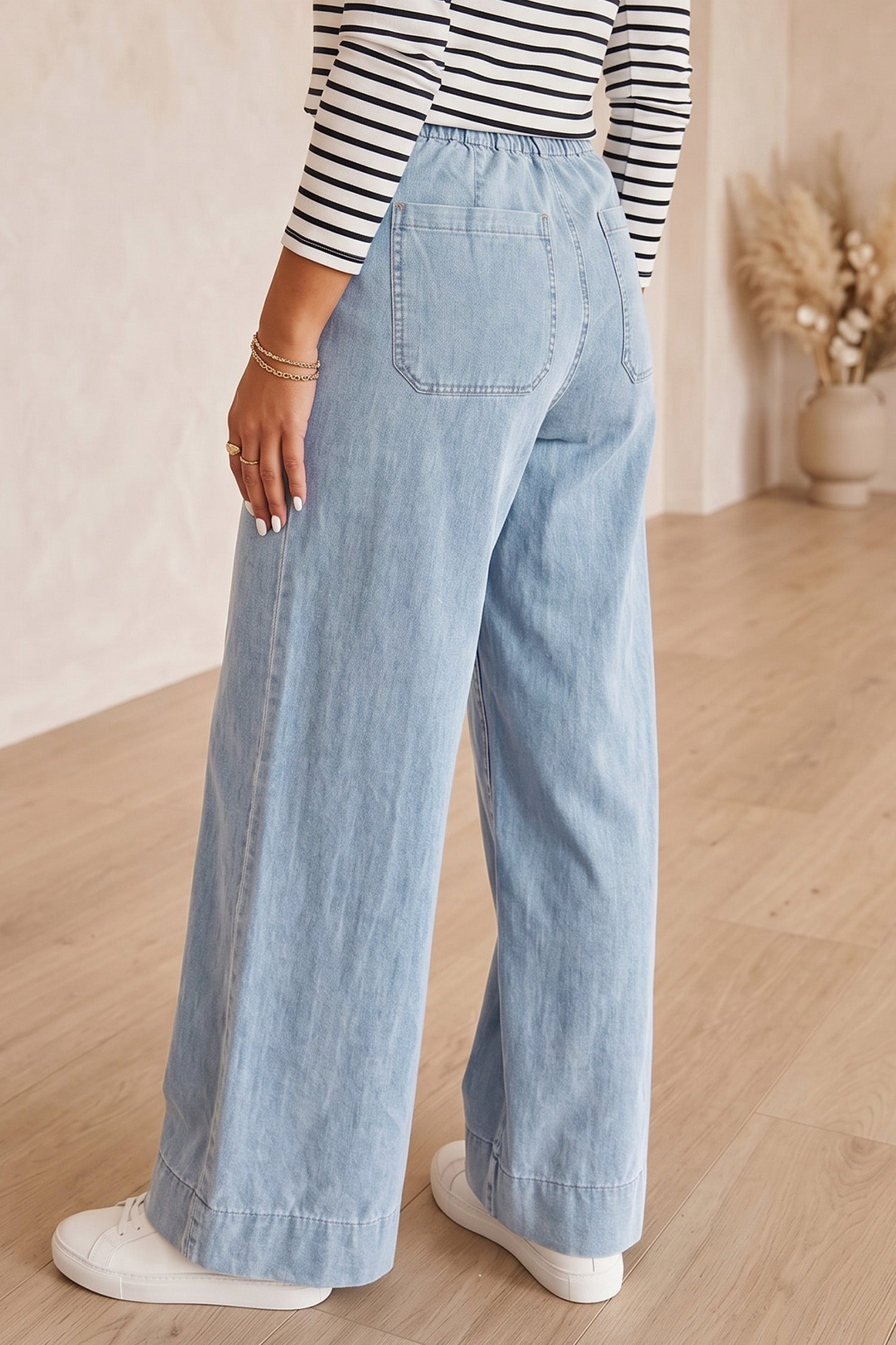 Beau Blue Solid Full-Length Regular Pocket Detail Wholesale Denim Jeans - Damesmode Afbeelding 2