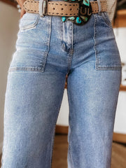 Beau Blue Turn-up Cuffs Jeans da donna larghi - Moda femminile Immagine 5 - Miniatuur