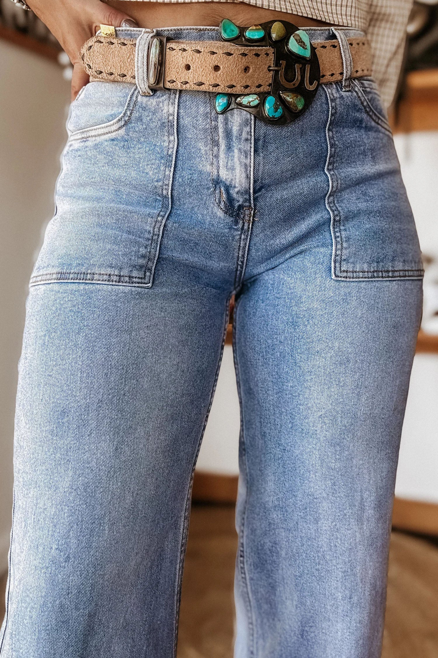 Beau Blue Turn-up Cuffs Womens Loose Jeans - Damesmode Afbeelding 5