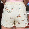 Beige Wild Duck Mallard Printed met Trekkoord Spijkerstof Shorts - Foto 4