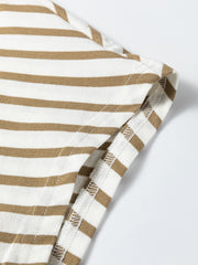 Khaki Stripe Leopard Patchwork Round Neck Loose T Shirt - Miniatuur