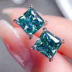 2 Carat Square Moissanite Four-Prong Earrings | Redblad 18K Solid Gold & Certified Diamond Earrings