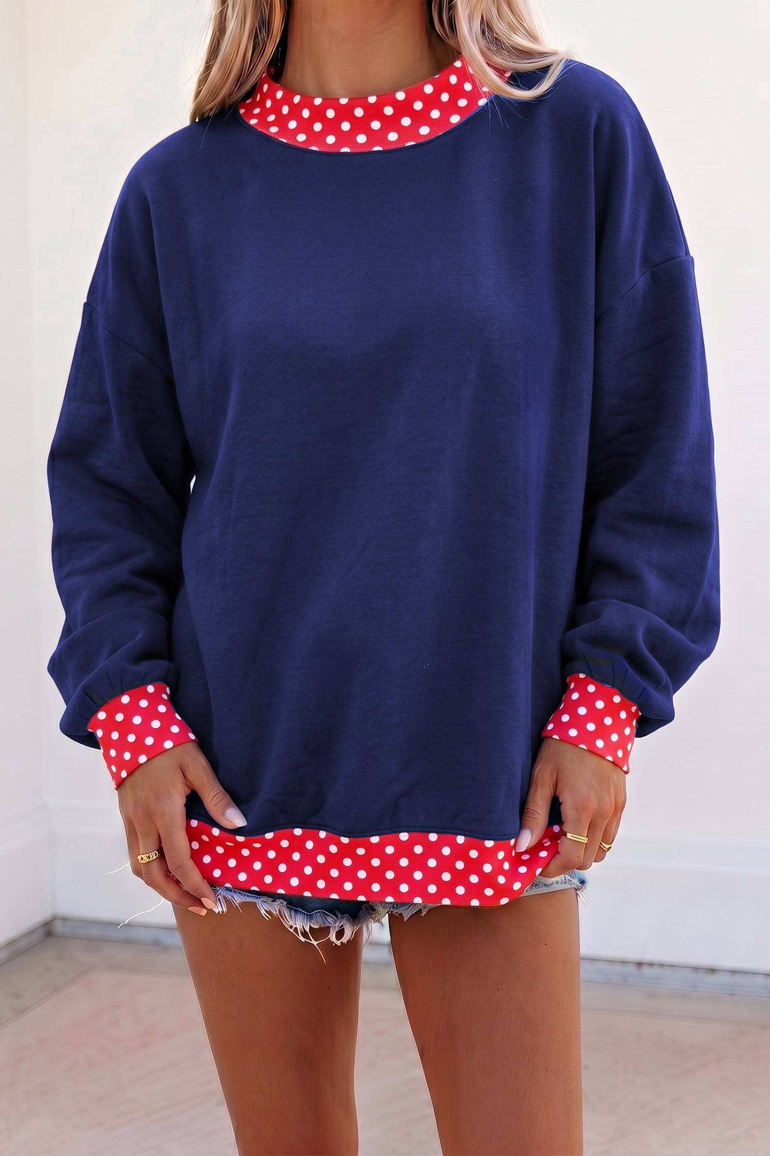 Orangefarbener Colorblock Polka Dot Contrast Trim Oversized Sweatshirt
