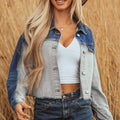 Dusk Blue Color Block Patchwork Flap Detail Distress Denim Jacket - Foto 5