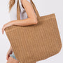 Sac fourre-tout d’été tissé en paille de couleur unie Camel