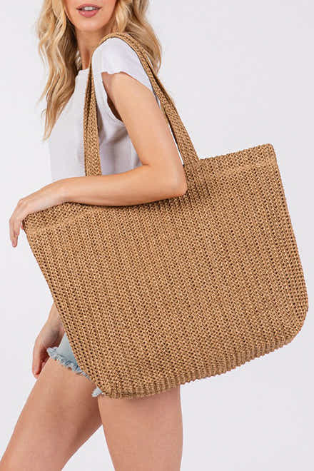 Borsa Tote Estiva da Spiaggia Intrecciata Color Cammello