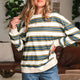 Kaki Stripe Ronde Hals met Verlaagde Schouder Sweatover Comfortabele Trui