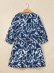 Vestido de camiseta azul abstracto y geométrico con cremallera y cintura - Damesmode Afbeelding 8 - Miniatuur
