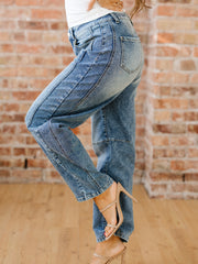 Dusk Blue Vintage Washed Seam Detail Shift Jeans - Miniatuur