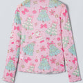 Pink Abstract Print Stand Neck Slim Fit Long Sleeve Top - Foto 4