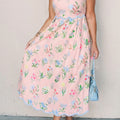 Vestido midi de tiro alto con tirantes de cinturón rosa con estampado floral contraste - Foto 3