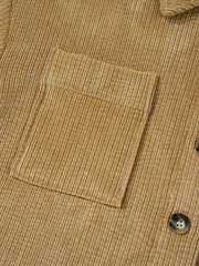 Chemise en velours côtelé beige français clair à boutons à boutons rapiécés - Miniatuur