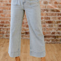Himmelblo Sträif, Knäppchen, Klapp, Täsch mat Manschetten, breet Jeans mat de Been, - Foto 4