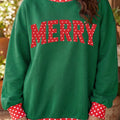 Dunkelgrüner Frohe Weihnachten-Slogan Polka-Punkt-Kontrast-Tunika-Sweatshirt - Foto 3
