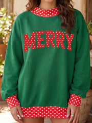 Dark Green Merry Christmas Slogan Polka Dot Contrast Trim Tunic Sweatshirt - Miniatuur