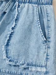 Pantaloncini casual in denim Myosotis con bordo sfilacciato - Miniatuur