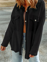 Black Contrast Flap Pockets Relaxed Shacket - Women's Fashion Image 3 - Miniatuur