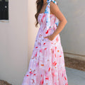 Rosa geblümtes Maxikleid mit verknotetem Schulter-Kittel - Foto 3