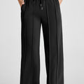 Pantalones de chándal de cintura alta y pierna ancha con cordón gris con costura - Foto 4
