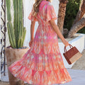 Multicolour Paisley Print V-Neck Short Sleeve Boho Maxi Dress with Ruffle Details - Foto 4