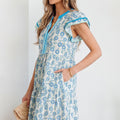 Sky Blue Floral Print Contrast Trim Flutter Sleeve Mini Dress - Foto 3