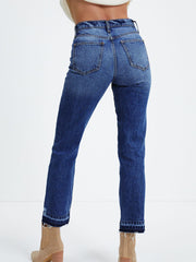 Himmelblaue Schnurrhaar-Wash mit rohem Saum geschnittener Jeans - Miniatuur