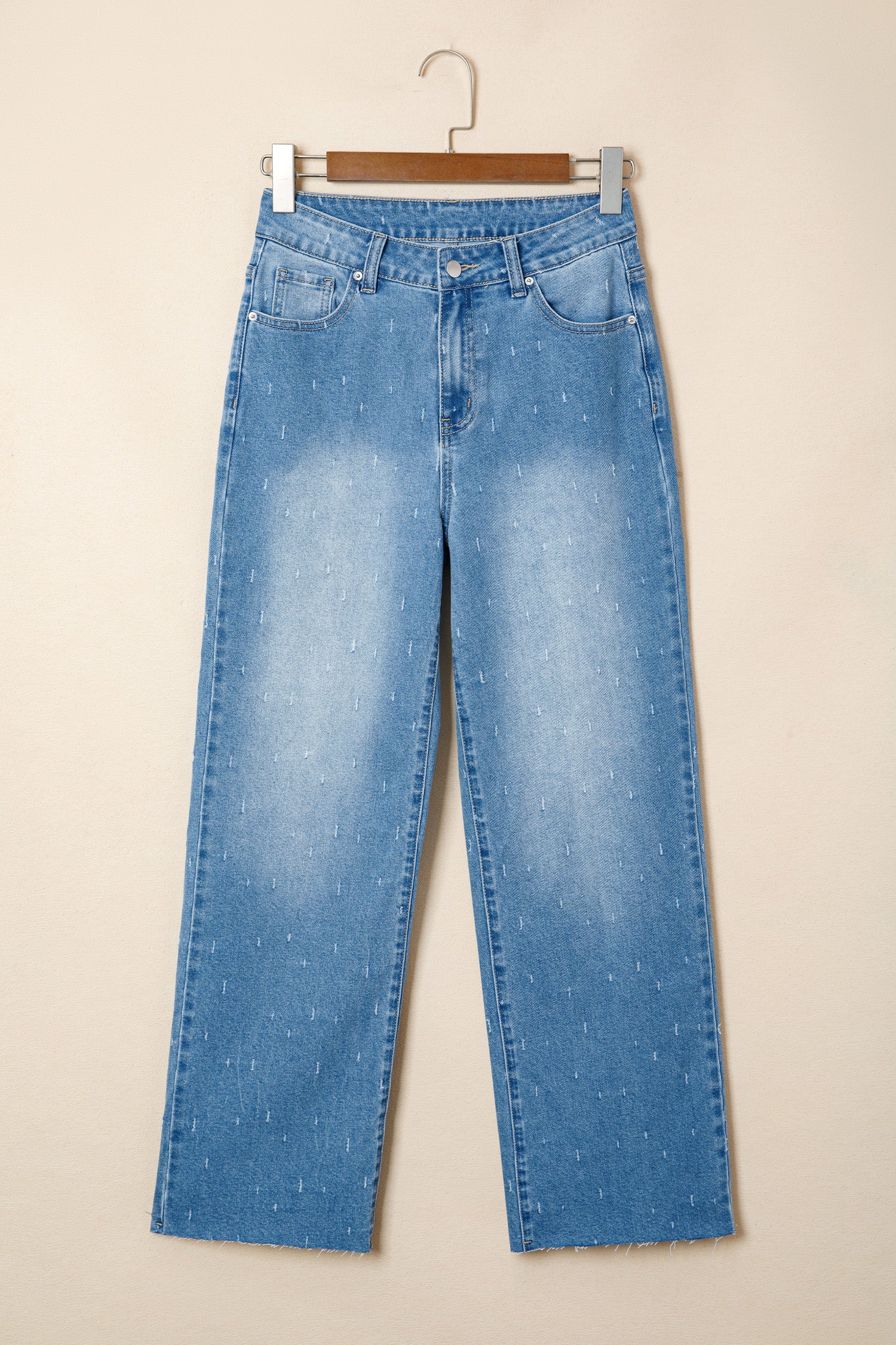 Nebelblaue Distressed Detail Bauchkontrolle Roh-Saum-Jeans
