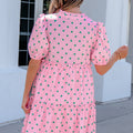 Pink Polka Dot Print V Neck Short Sleeve Tiered Mini Dress - Foto 4