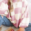 Pink Checkered Bishop Sleeve Sweater - Foto 1
