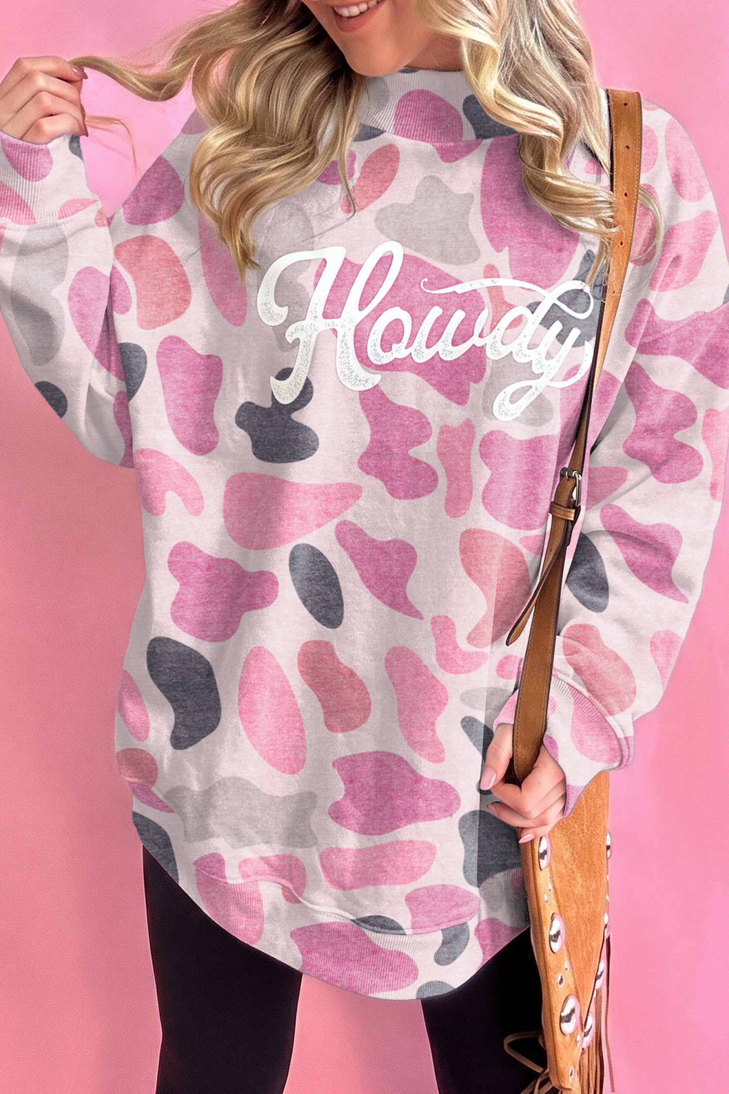 Flerfarvet camouflagemønstret Howdy Western Style Baggy Sweatshirt