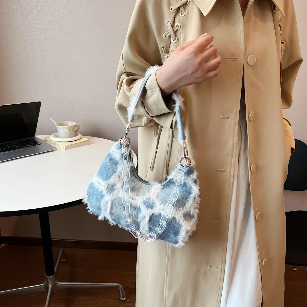 Fuzzy Chain Shoulder Bag - Exclusive Women Fashion & Apparel | Redblad Official