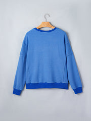 Blue Stripe Ribbed Cuffs Hem Long Sleeve Pullover Top - Women's Fashion Image 8 - Miniatuur