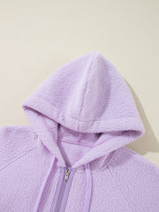 Lavendula Zipped Patch Pocket Fuzzy Drawstring Hoodie - Miniatuur