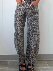 Vaqueros de cintura alta con estampado de leopardo negro - Imagen de moda femenina 4 - Miniatuur