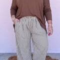 Black Stripe Plus Size Tie Waist Loose Pants - Damesmode Afbeelding 2 - Foto 2