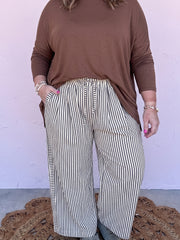 Black Stripe Plus Size Tie Waist Loose Pants - Women's Fashion Image 2 - Miniatuur