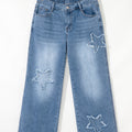 Stone Blue Star Patchwork Cropped Wide Leg High Waist Jeans - Foto 5
