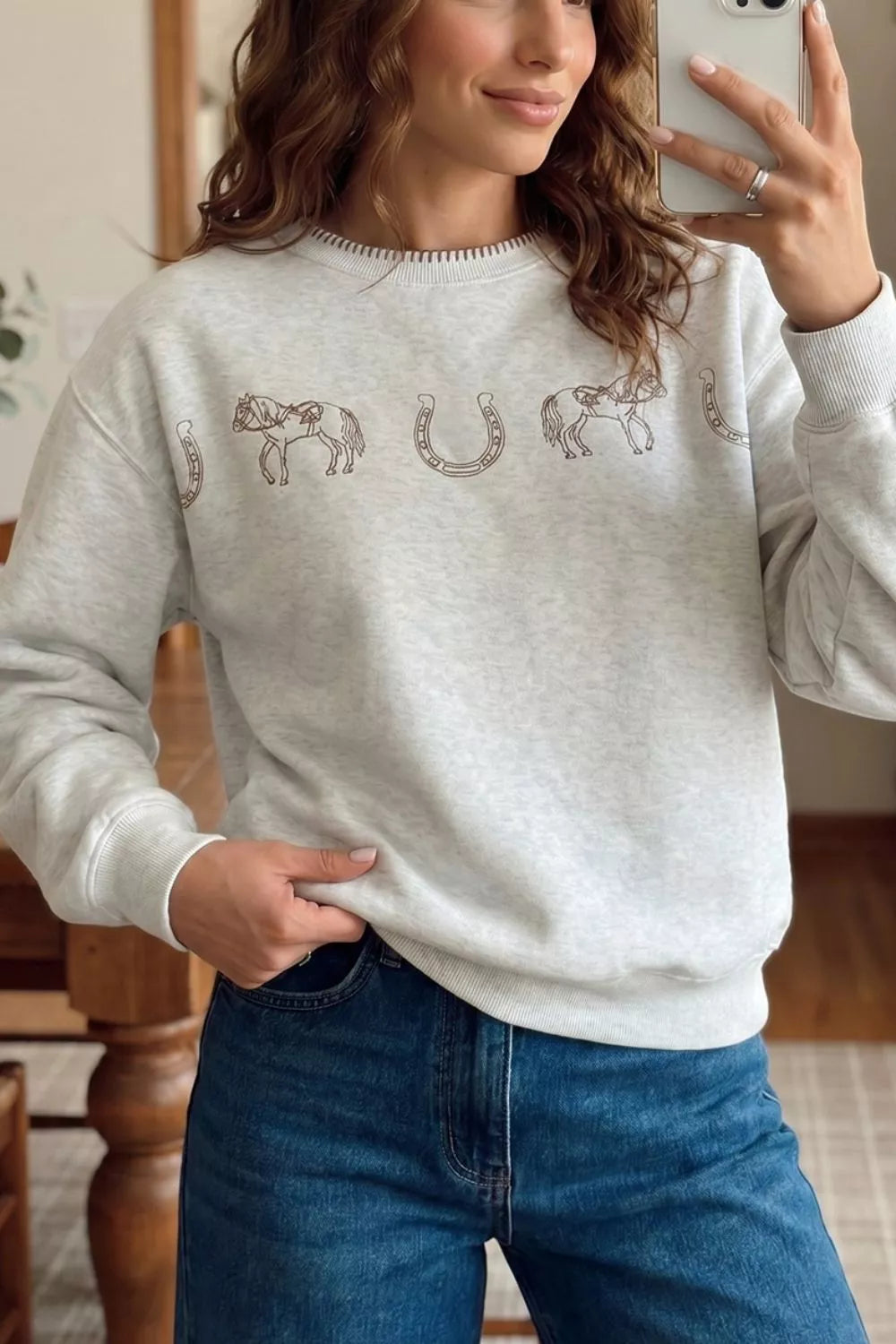 Graphic Round Neck Casual Sweatshirt - Luxe Damesmode & Kleding Collectie | Redblad Nederland