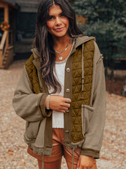Veste à capuche texturée en patchwork texturée vert jungle - Miniatuur